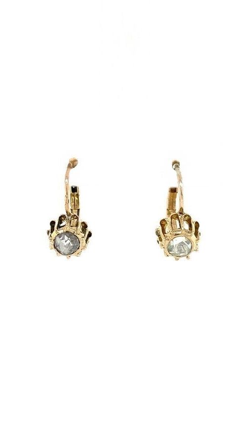 Vintage 14K Gold Drop Earrings with Rose Cut Diamond